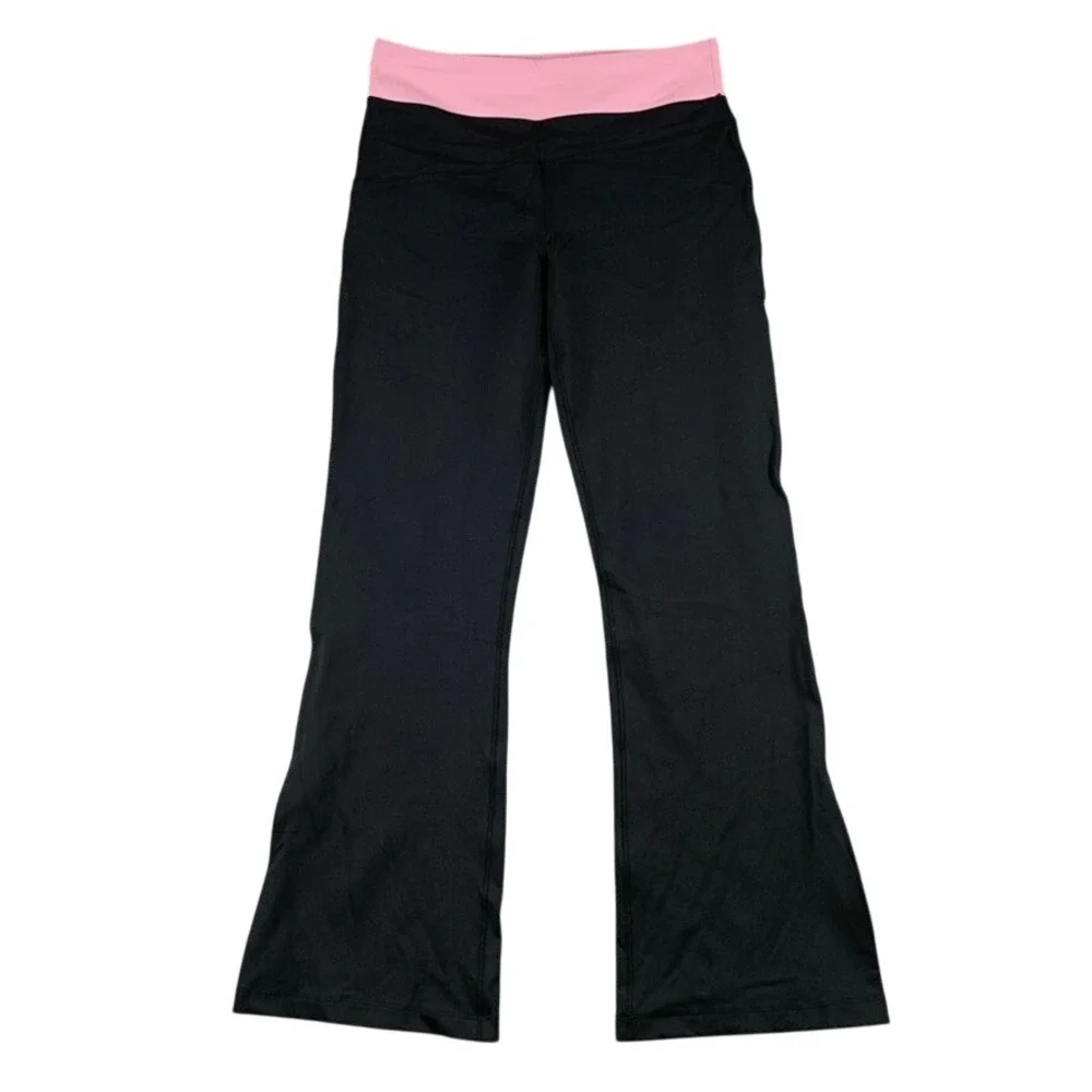 Alo Yoga Pants Women's Small Black Pink Flare‎ Fold Waistband Air Land Ocean EUC